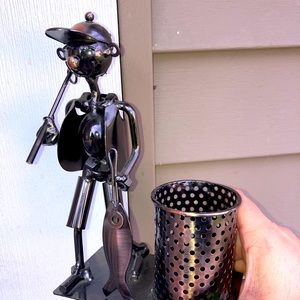 Metal Fisherman Sculpture desk pen holder